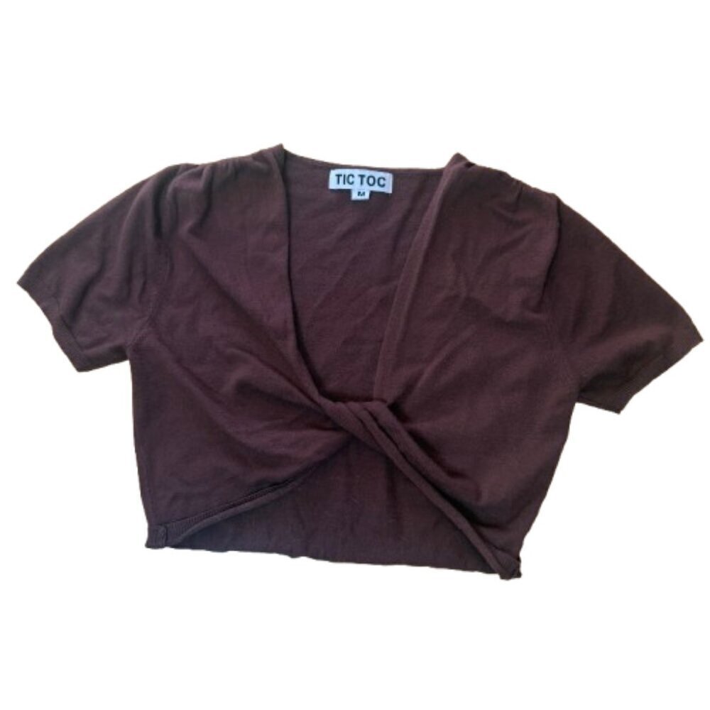 TIC TOC Cropped Twist Front Brown Sweater T Shirt Top Blouse Size Medium